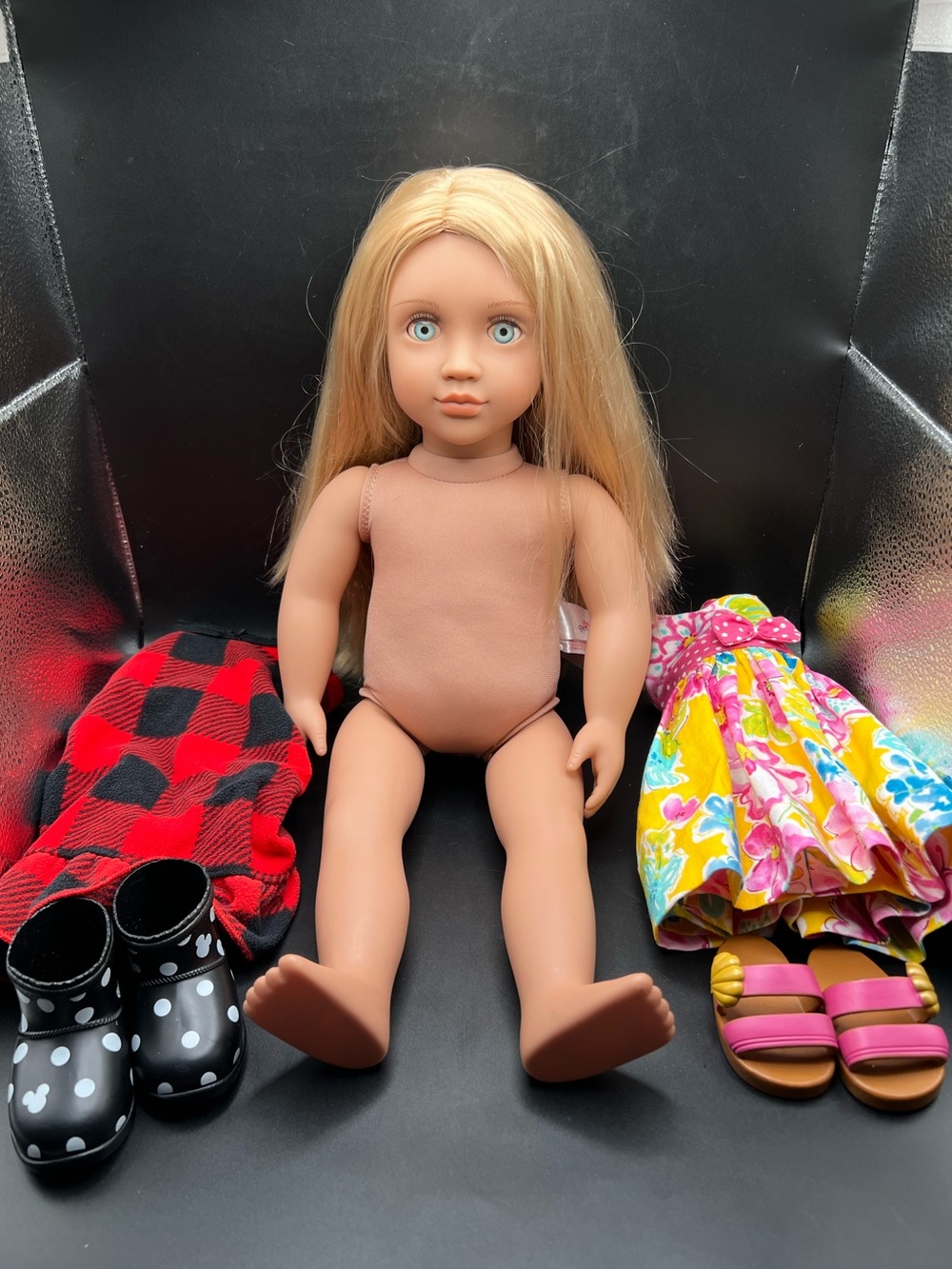 Our Generation 18” Doll Blonde Hair Blue Eyes Toy Extra Clothes Shoes